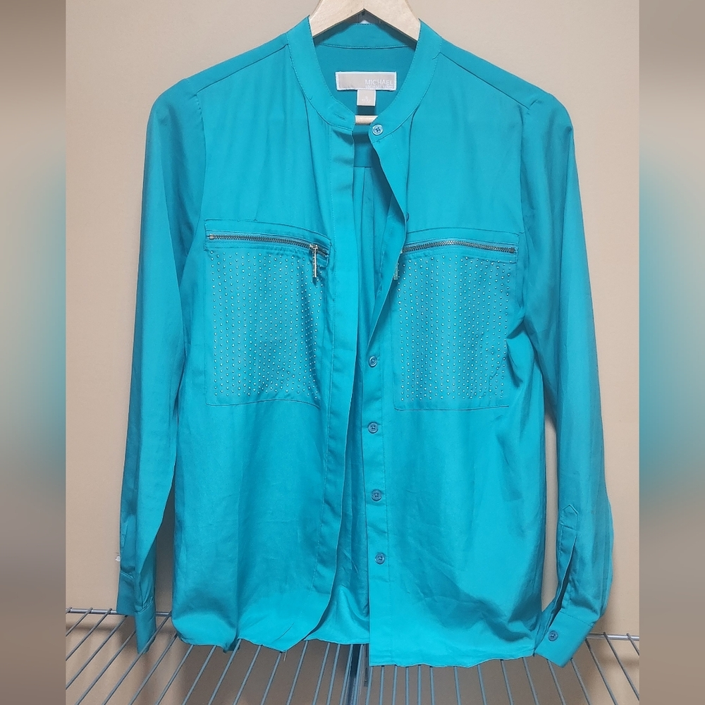 Michael Kors Teal Button-Up Blouse